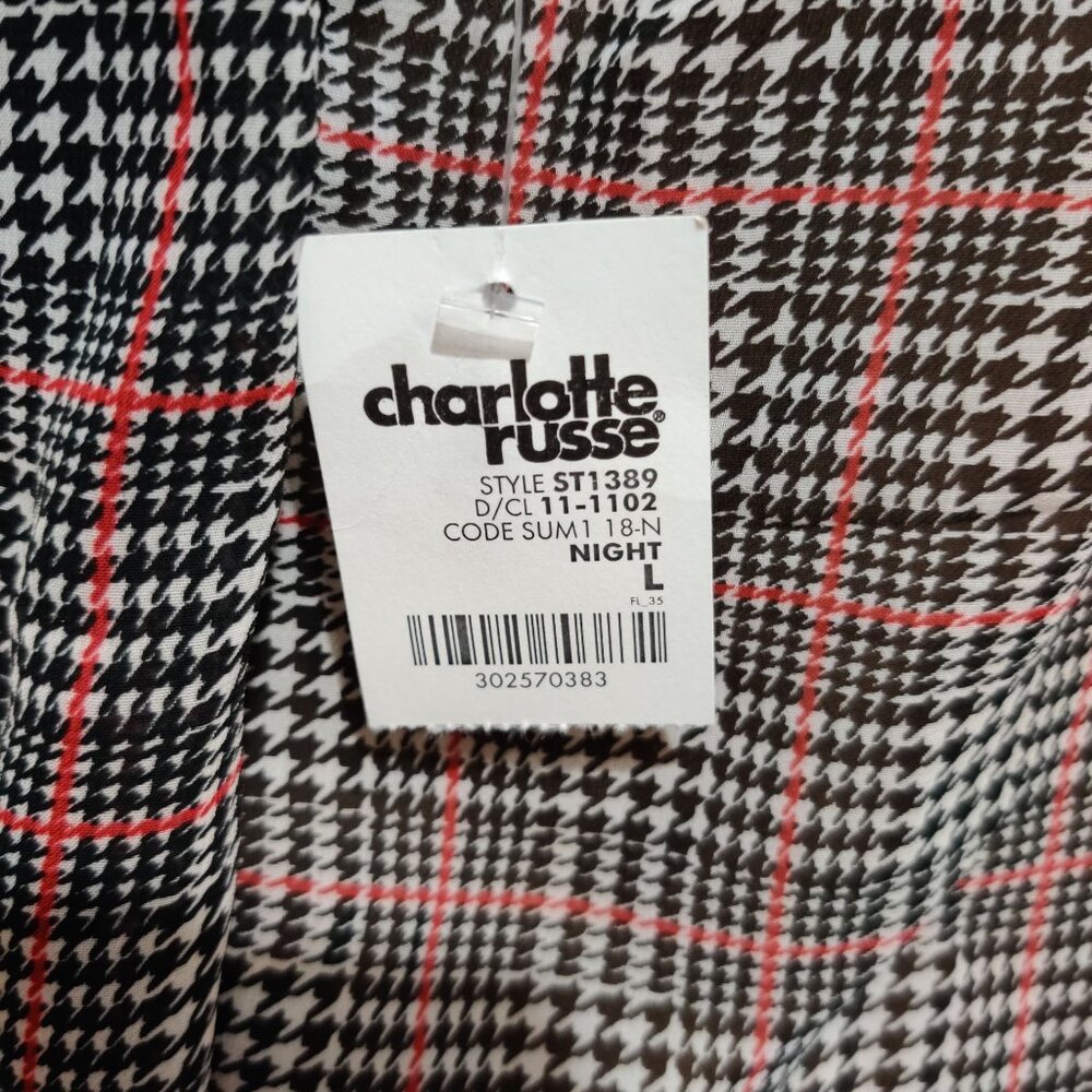 Charlotte Russe Womens Juniors Top Cami Black Red White Houndstooth Plaid Size L - Picture 6 of 6